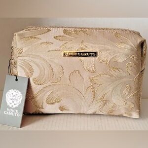NWT Vince Camuto White Gold Floral Cosmetic Makeup Case Travel Bag